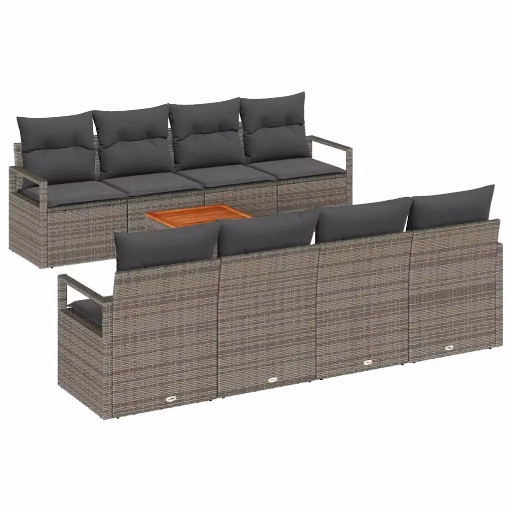 Set Divano da Giardino vidaXL 9 Pezzi Grigio con Cuscini e Tavolino da Esterno in Polyrattan e Acciaio – 2