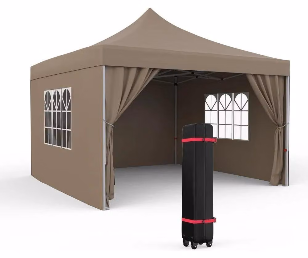 Tenda da giardino pieghevole 3 x 3 m - Tenda pop-up - Facile da montare - 4 pareti laterali removibili - 36 LED solari - Impermeabile, resistente ai raggi UV - Adatta per 5-8 persone - Colore kaki