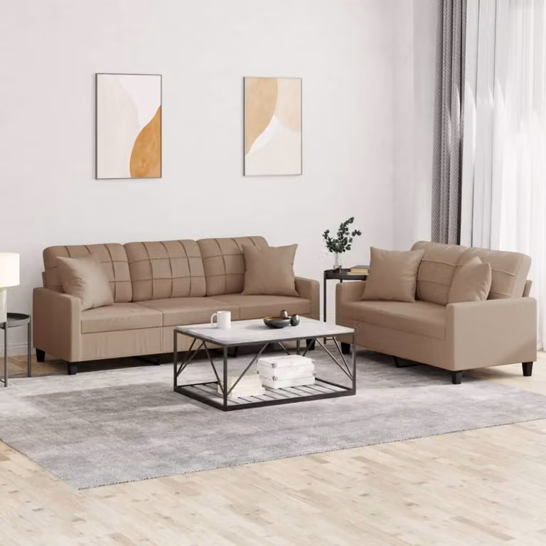 Maison Exclusive - Set divano a 2 posti con cuscini in ecopelle color marrone cappuccino