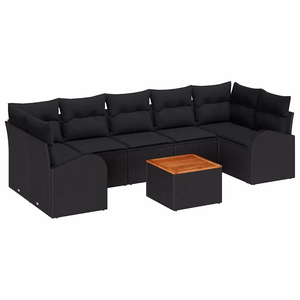 vidaXL Set Divano da Giardino a L 8 pz Nero con Cuscini e Contenitore per Cuscini in Polyrattan e Acciaio – 2