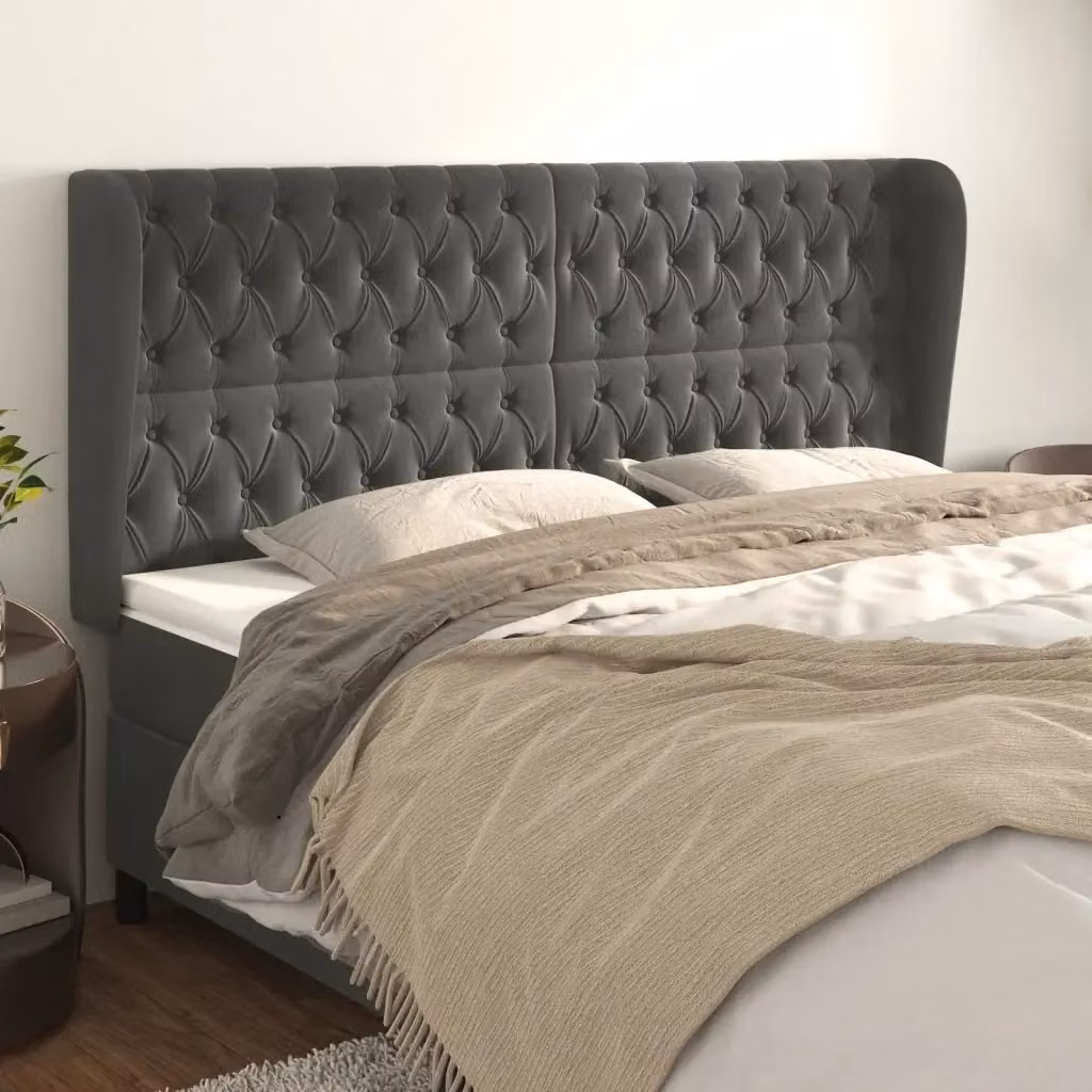 Testiera ad orecchio in velluto grigio scuro L: 203 cm, P: 23 cm, H: 118/128 cm – 2