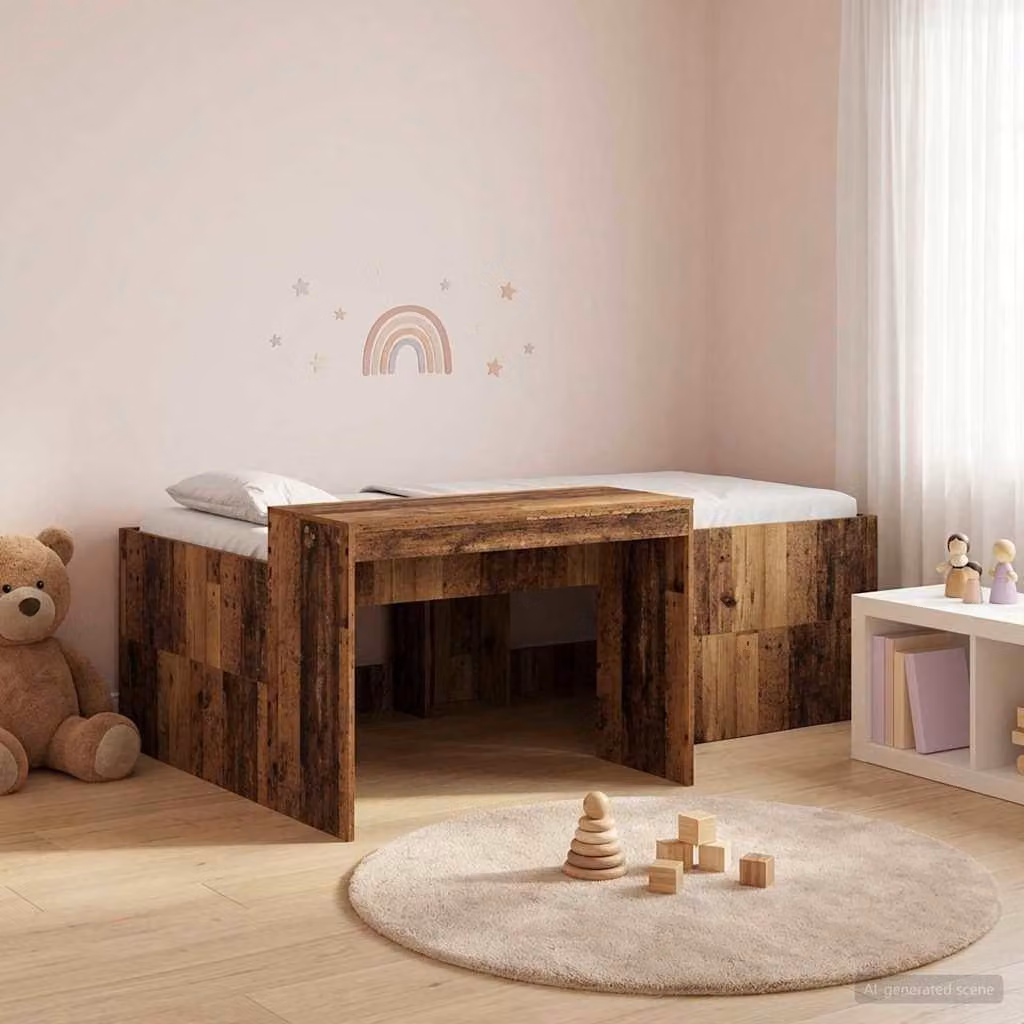 Maison Exclusive - Letto a soppalco con scrivania per bambini, realizzato in legno di recupero, dimensioni 75 x 190 cm