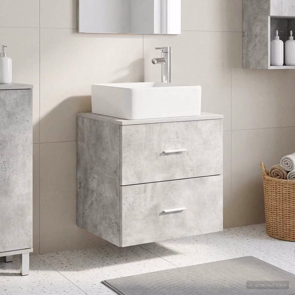 Lavabo da parete mobile vidaXL Grigio Cemento L: 53 cm, P: 34,5 cm, H: 63 cm