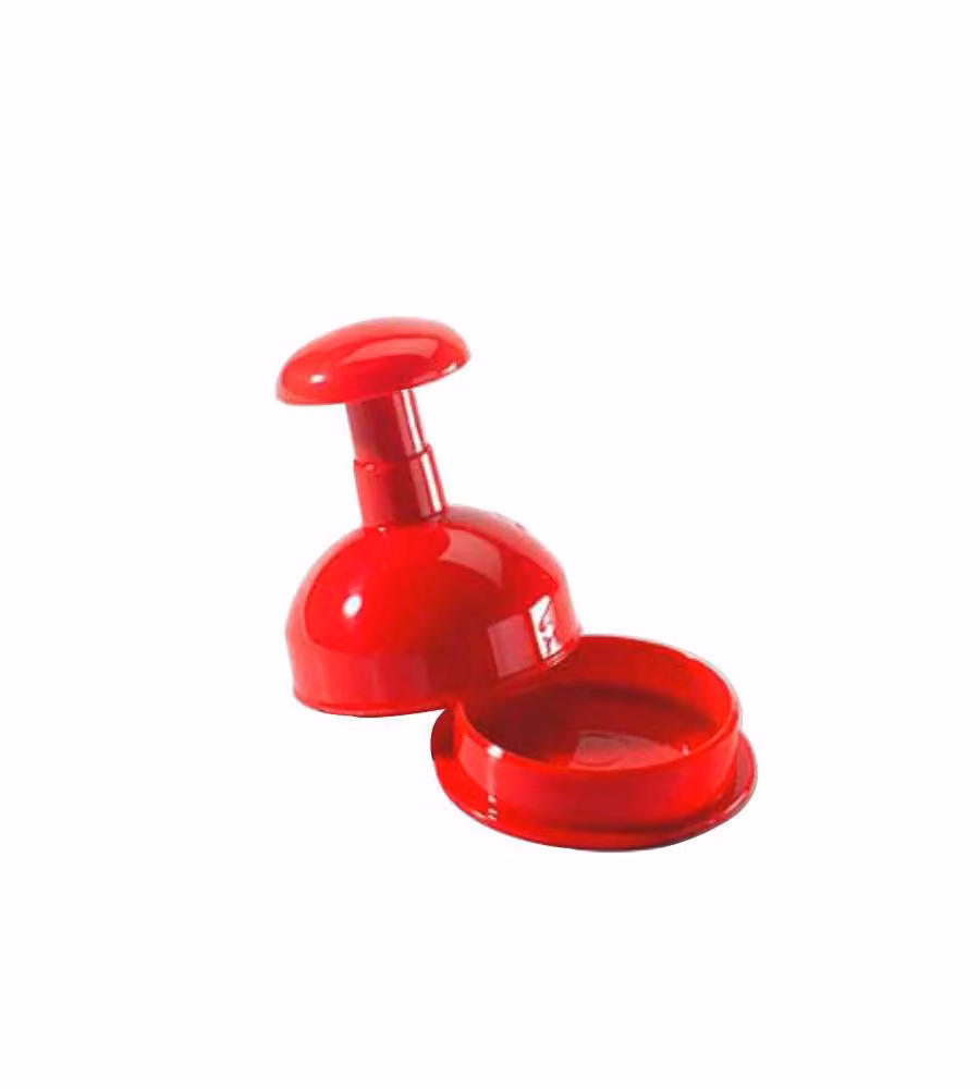 Stampo per hamburger a molla Rigamonti in plastica rossa, diametro 9 cm – 2