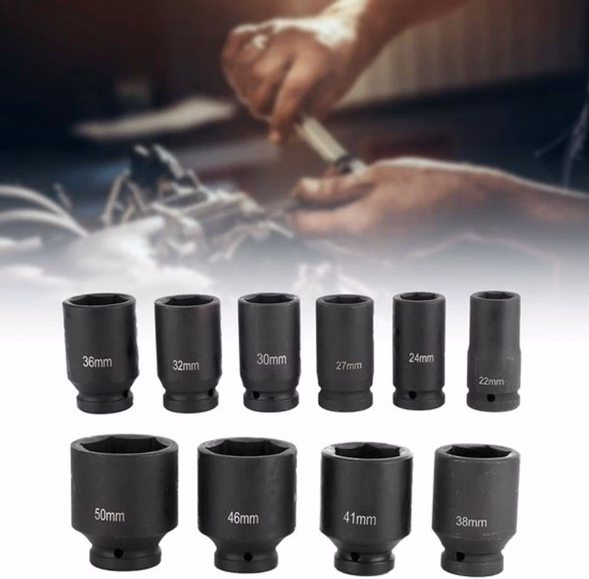 Punte per avvitatore a percussione, confezione da 10 pezzi, misura 3/4 di pollice, lunghezza da 22 a 50 mm, materiale Cr-Mo, contenitore per il trasporto, ideali per la riparazione di automobili, compatibili con chiavi a bussola