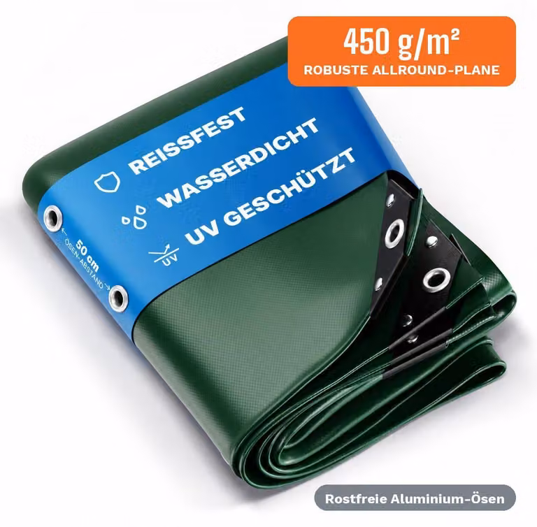 Telone 3x3 m (9 m²) Verde – Telone camion 450 g/m², impermeabile, resistente ai raggi UV, con occhielli