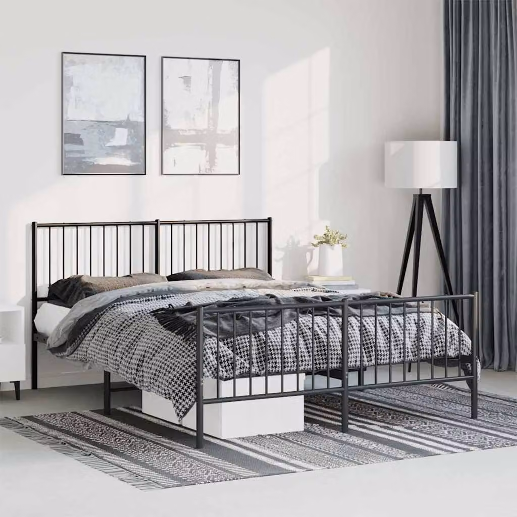 vidaXL Giroletto in Metallo Nero con Testiera e Pediera L: 142 cm, P: 196 cm, H: 90,5 cm
