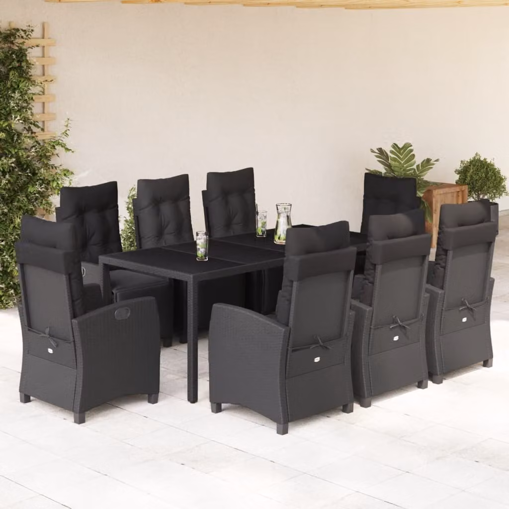 Maison Exclusive - Set da Pranzo da Giardino 9 pz con Cuscini Nero in Polyrattan