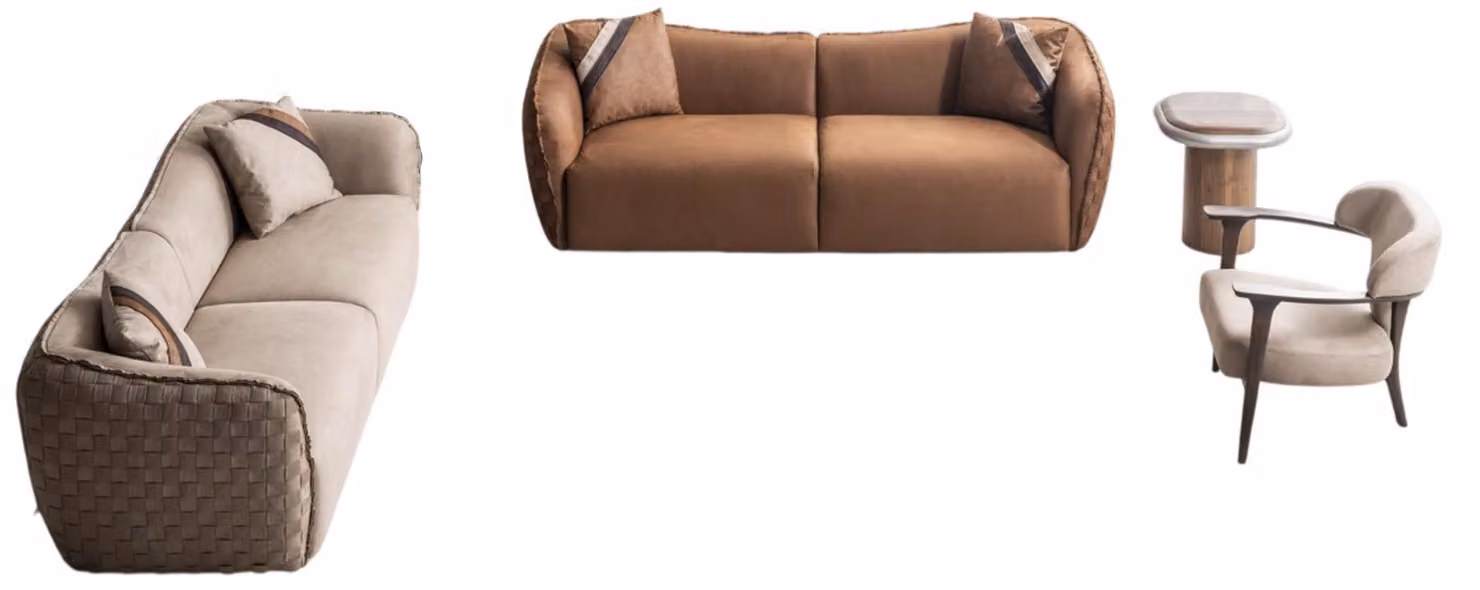 Luxuriöses Sofa-Set mit modernem Sessel und stilvollem Tisch