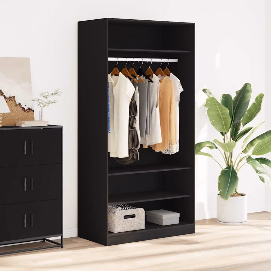 vidaXL Armadio Nero Moderno in Legno con Ripiani e Appendiabiti L: 100 cm, P: 50 cm, H: 200 cm – 1