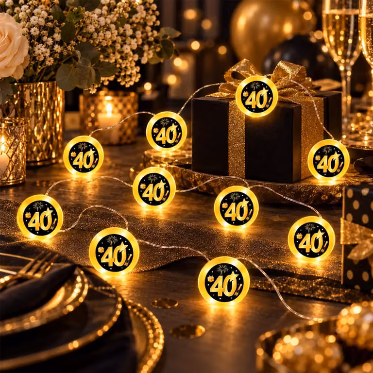 Catena luminosa da 2 metri, con 20 LED bianco caldo, decorata con 40 motivi