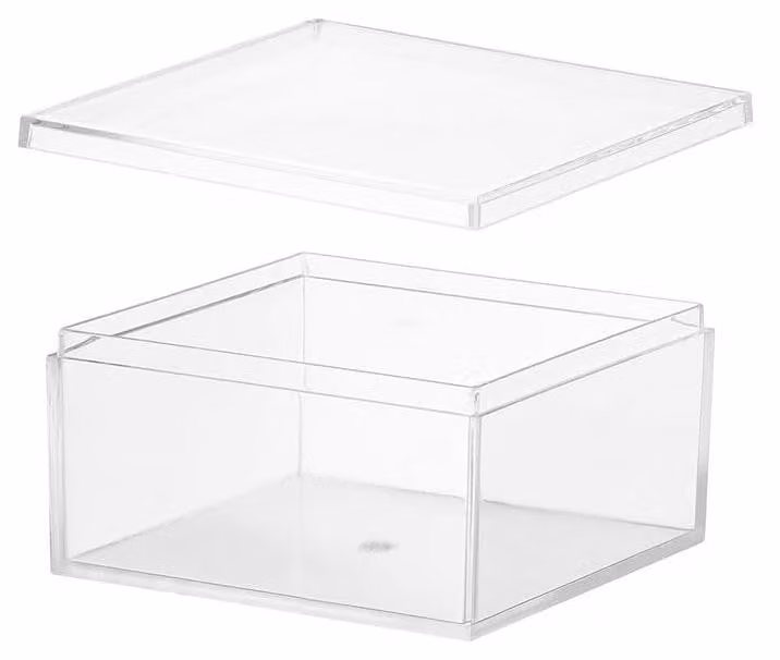 Contenitore in acrilico con coperchio, dimensioni 7,5 x 7,5 x 4 cm, trasparente