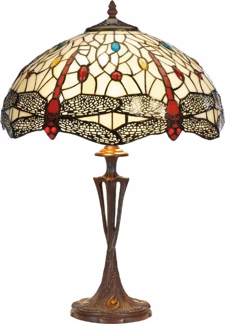 Casa Padrino lampada da tavolo Tiffany multicolore/marrone Ø 40 x H. 60 cm - Lampada da tavolo Tiffany rotonda - Lampada da decorazione per il soggiorno - Lampada da decorazione per la scrivania - Lampade Tiffany