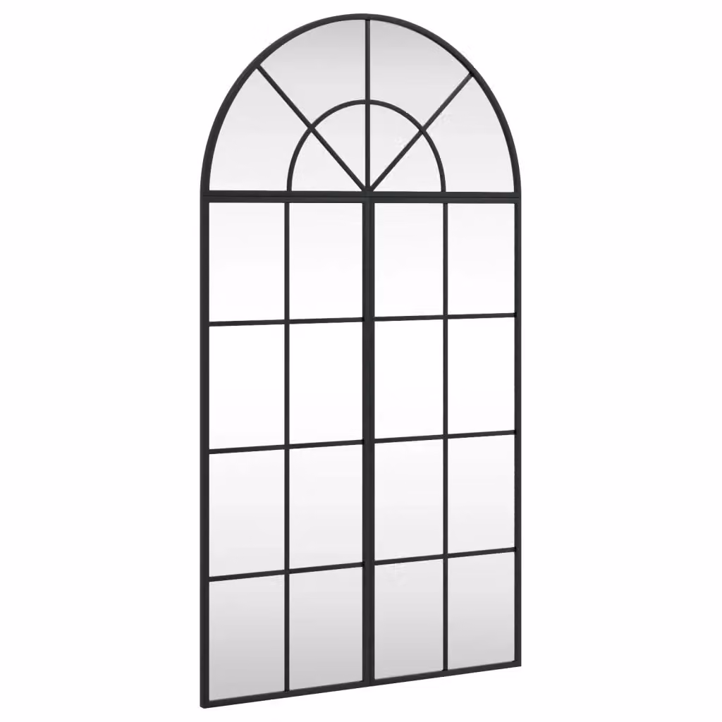 Specchio da Parete Arrotondato Minimalista vidaXL in Metallo e Vetro Nero L: 60 cm, H: 110 cm – 2