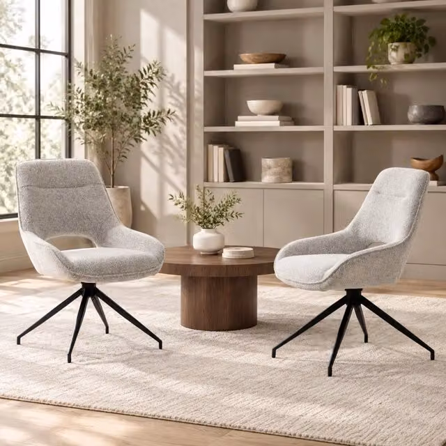 Set 2 sedie da pranzo girevoli a 360° in tessuto grigio caldo con braccioli HAVRYA