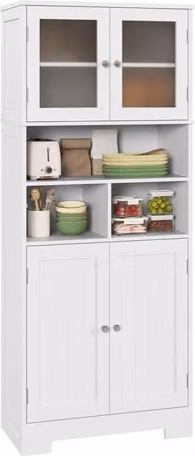Armadio da Cucina Zephmum con 4 Ante e Porte in Vetro Bianco, L 60 cm, P 30 cm, H 145.5 cm
