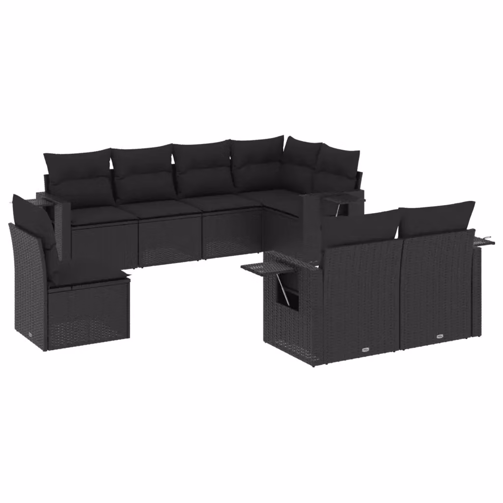 vidaXL Set Divani da Giardino in Polyrattan Nero con 8 Cuscini e Tavolino da Esterno – 2