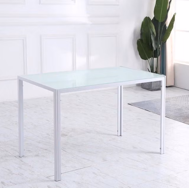 Tavolo da pranzo ULEVR 120x60x75 cm per 4 persone, piano in vetro temperato e struttura in metallo bianco