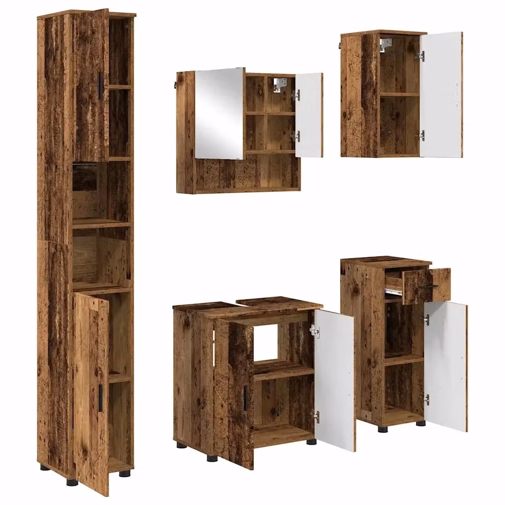 Set di mobili per il bagno moderno vidaXL in legno e metallo marrone, composto da mobile lavabo, armadietto con specchio e colonna, L/P/H: 61 x 35 x 64 cm – 2
