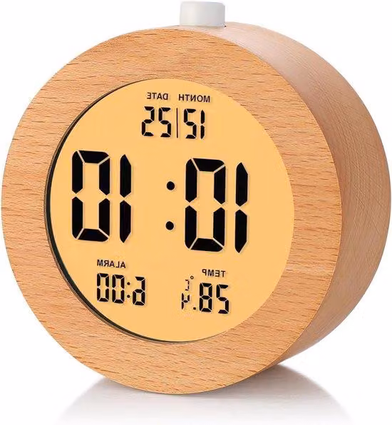 Sveglia in legno con modalità sleep e lampada da comodino