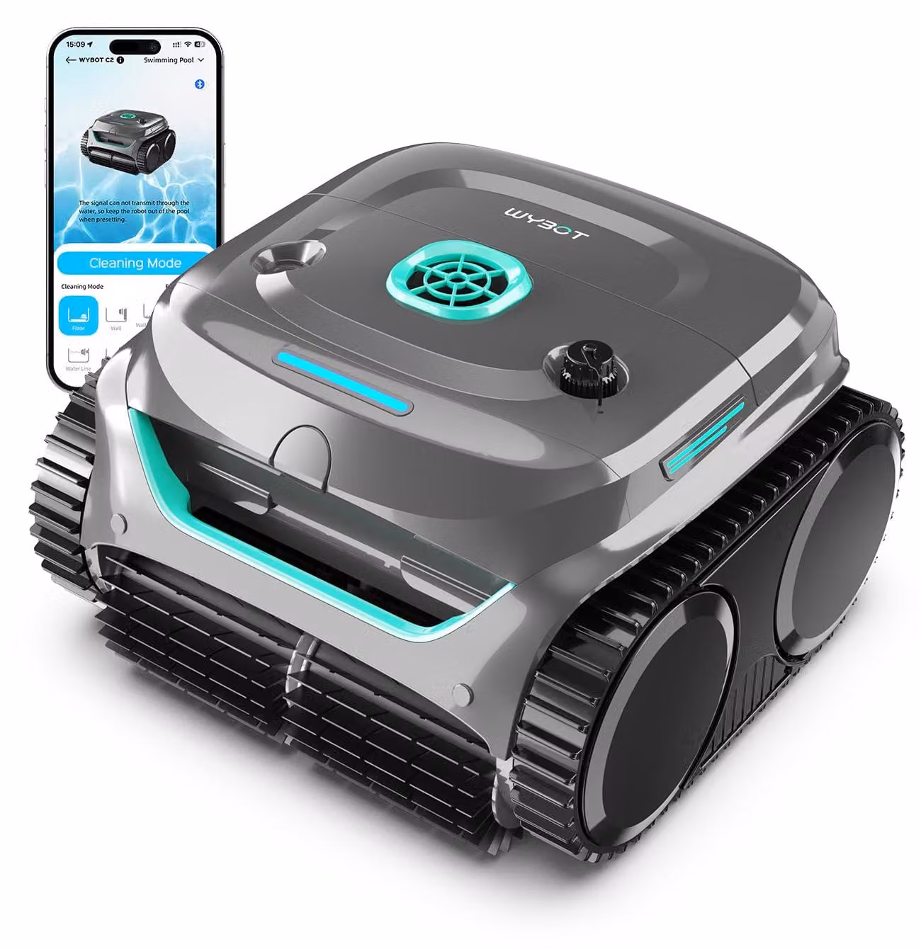 Robot per piscina a batteria - Autonomia di 180 minuti - Superficie di pulizia di 150 m² - Colore grigio-verde smeraldo - Adatto per pavimenti e pareti