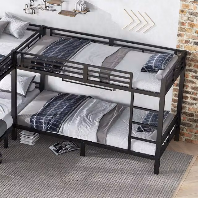 letto a castello metallo legno nero 349 x 206 cm