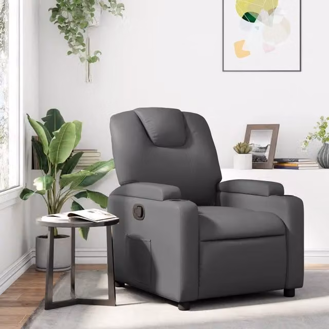 Poltrona reclinabile relax vidaXL in similpelle grigia con braccioli e struttura in legno e metallo