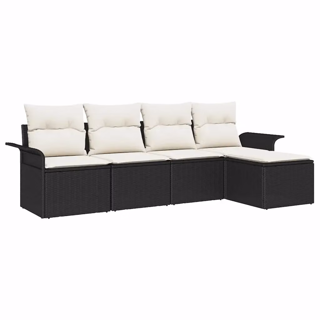 Set da giardino vidaXL composto da 5 pezzi in polyrattan nero con divani a L, pouf e cuscini inclusi – 2