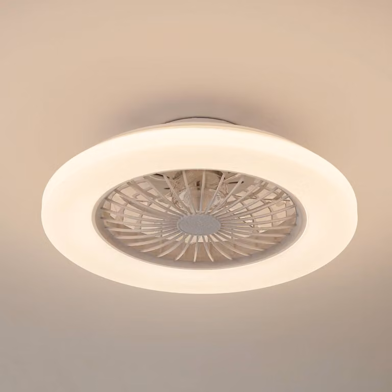 Ventilatore da soffitto LED Lindby Vedin, bianco, DC, Ø 49 cm, CCT Vedin Lindby, dimmerabile, Bianco / Opale, Soggiorno / Sala da pranzo, Plastica, Moderno