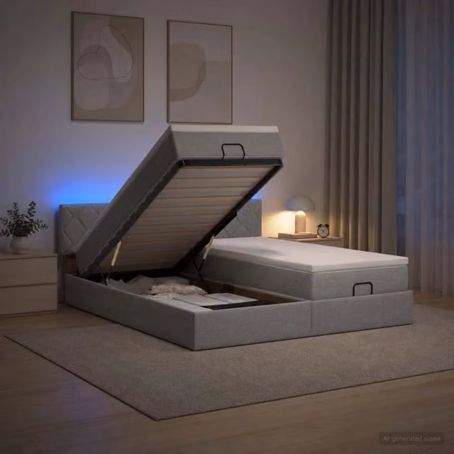 Letto Ottomano con Materasso Ibrido vidaXL Grigio e Bianco con Illuminazione LED e Porte USB L: 180 cm, P: 200 cm, H: 88 cm – 1