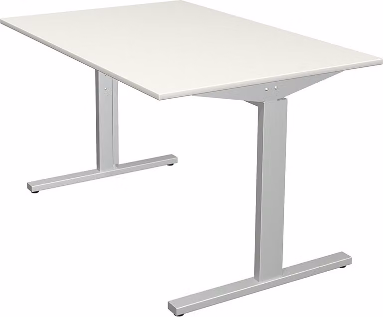 Scrivania Kerkmann Form 2 120x80x70-82 cm, base a T, argento alluminio, bianco