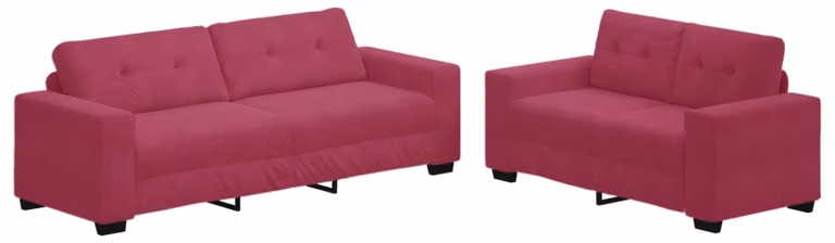 set divano 2 pezzi con cuscini in velluto rosso vino