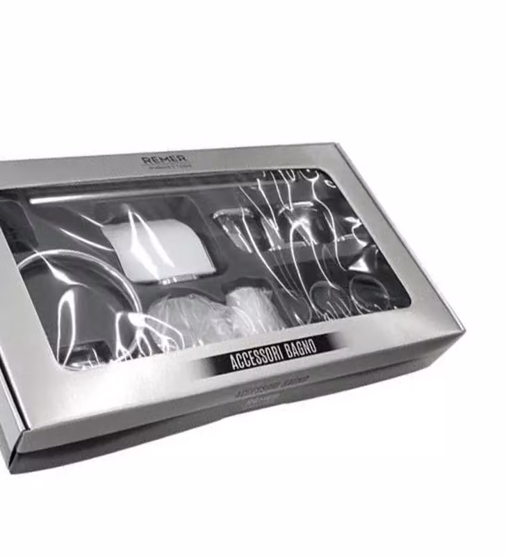 Set serie epoca Remer rubinetterie bianco e argento composto da portasapone, bicchiere e porta rotolo in plastica e metallo – 2
