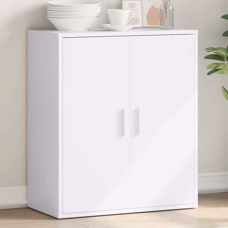 Credenza moderna vidaXL in legno multistrato e MDF, colore bianco, L: 79 cm, P: 38 cm, H: 80 cm