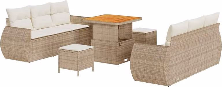 Set Divano da Giardino con cuscino 9 pcs Beige polyrattan