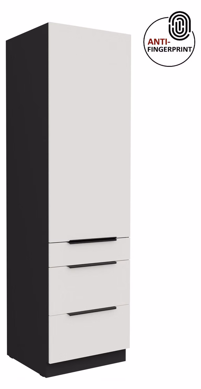 Armadio alto da cucina da 60 cm, cucina ARIA bianco ultra opaco + nero opaco, frontali di alta qualità con rivestimento anti-impronta, mobile da cucina con chiusura ammortizzata