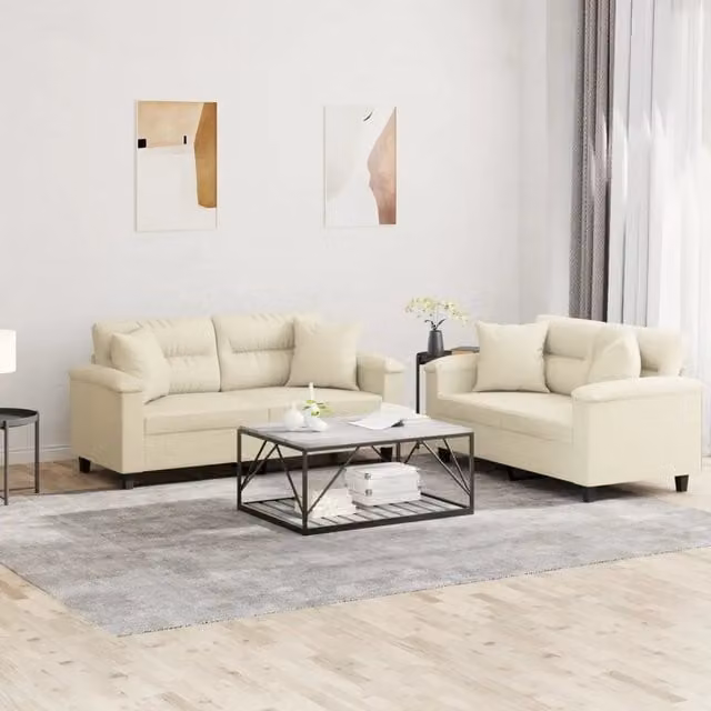 Set di 2 divani vidaXL in similpelle beige con cuscini per soggiorno in stile moderno