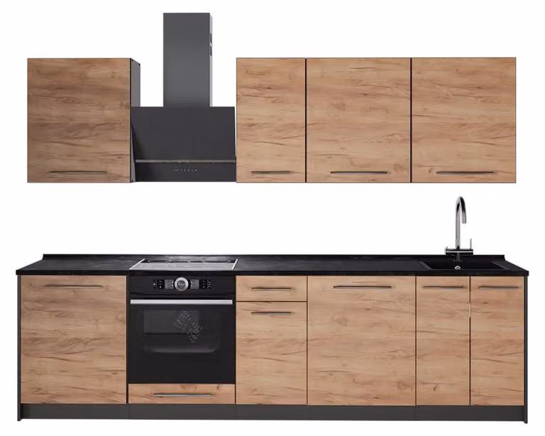 Cucina componibile Vicco Fame-Line Rovere dorato/Antracite 280 cm senza piano di lavoro, Model 64163