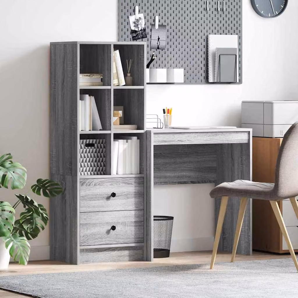 Maison Exclusive - Scrivania con cassetto 2 pcs Grigio Sonoma