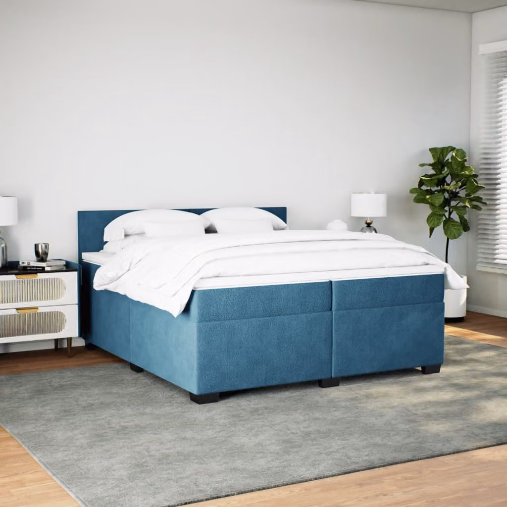 Giroletto a Molle con Materasso Blu Scuro 200x200 cm in Velluto