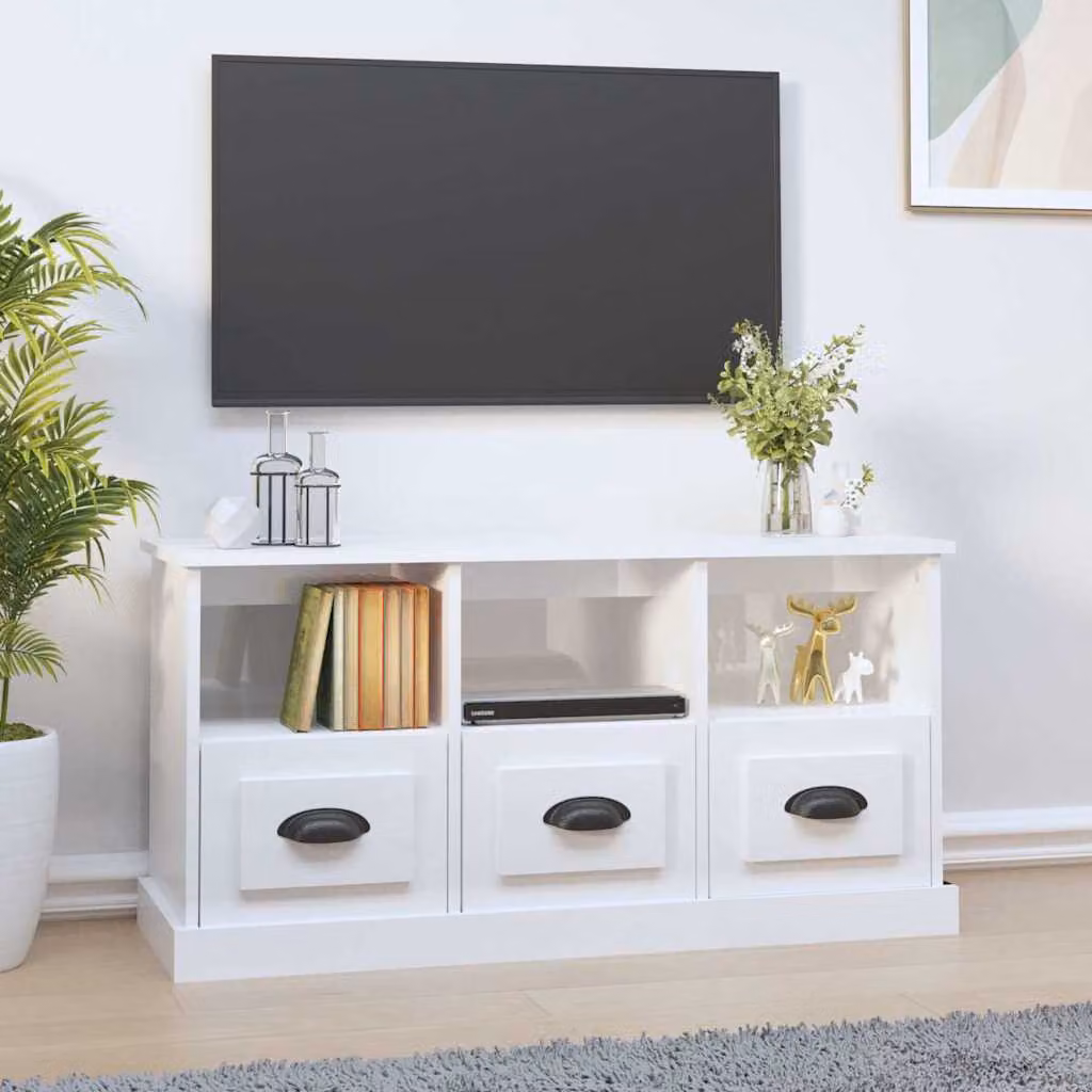 vidaXL Mobile Porta TV Moderno Bianco Lucido in Legno Multistrato L 100 cm x P 35 cm x H 50 cm