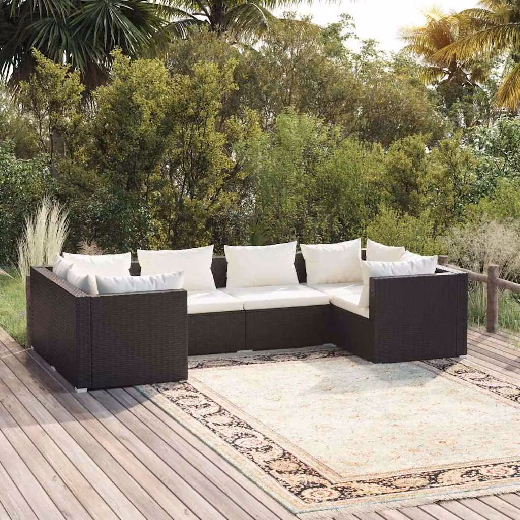 Set Mobili da Giardino vidaXL 6 pz a Forma a L con Cuscini Imbottiti in Polyrattan e Metallo Nero e Beige