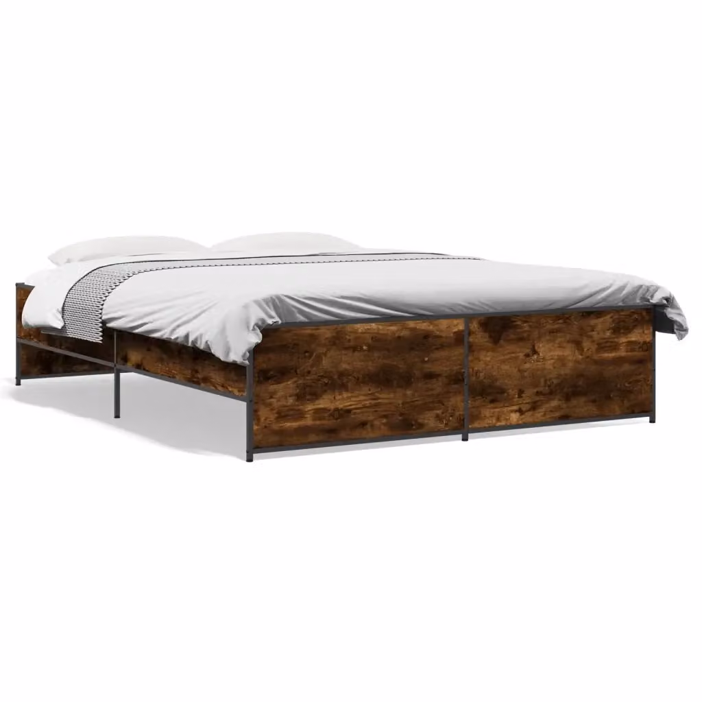 Letto Giroletto vidaXL in Rovere Fumo e Metallo, L/P/H: 160 x 200 x 40.5 cm – 2