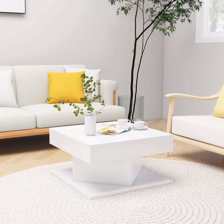vidaXL Tavolino da Salotto Moderno Bianco in Legno e MDF L/P/H: 57 x 57 x 30 cm