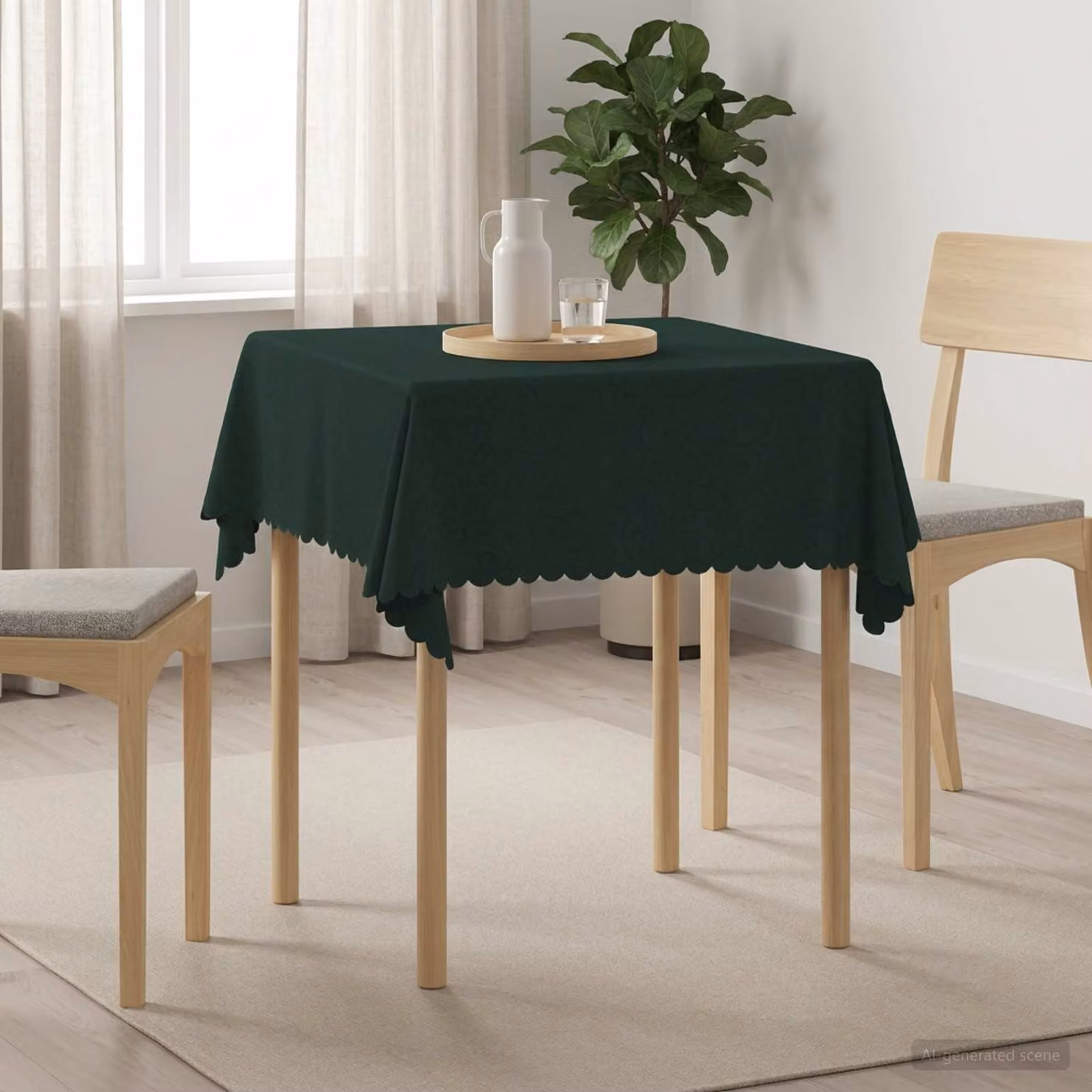 Tovaglia Quadrata vidaXL in Jacquard Verde Scuro, Idrorepellente e Lavabile in Lavatrice, 90 x 90 cm