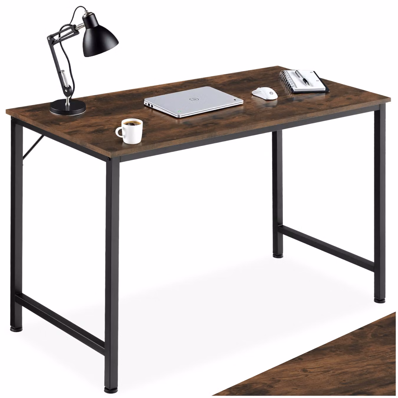 Scrivania Tectake in stile industriale con piano in legno marrone e struttura in metallo, L: 120 cm, P: 60 cm, H: 75,5 cm – 1