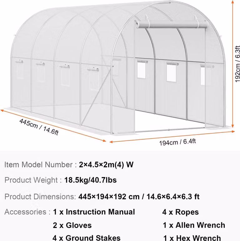 Serra, struttura robusta, ventilazione efficiente, 15x7x7 bianco