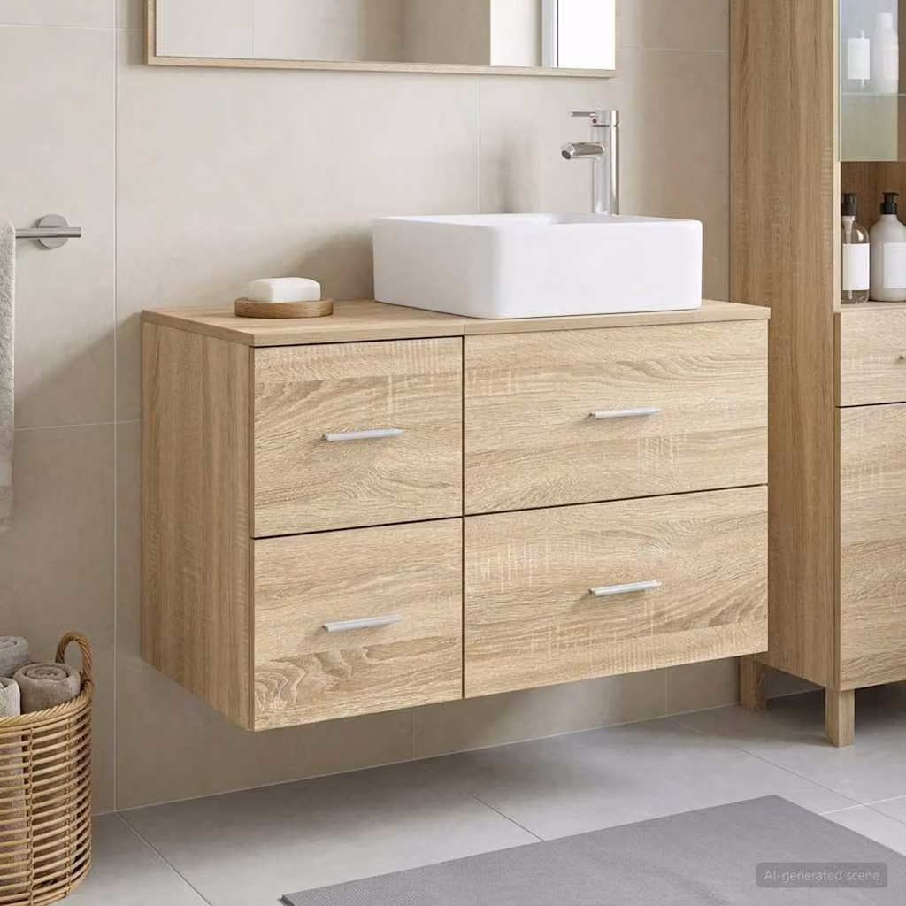 Set di mobili da bagno moderni vidaXL composto da mobile lavabo e pensile a parete in legno marrone L/P/H: 80,0 x 34,32 x 49,5 cm e 41,0 x 41,0 x 76,70 cm