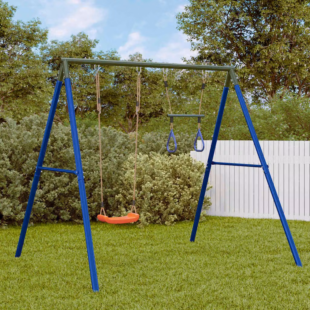 vidaXL Set Gioco da Esterno con Altalena e Trapezio Multicolore in Metallo e Plastica H: 206 cm, L: 185 cm, P: 185 cm