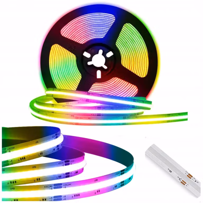 Striscia LED COB RGB, effetto neon, colorata, 5 metri, 15W/metro, multicolore, 12V, grado di protezione IP20